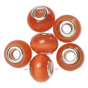 Pandora/Troll Compatible Orange cat-eye Bead